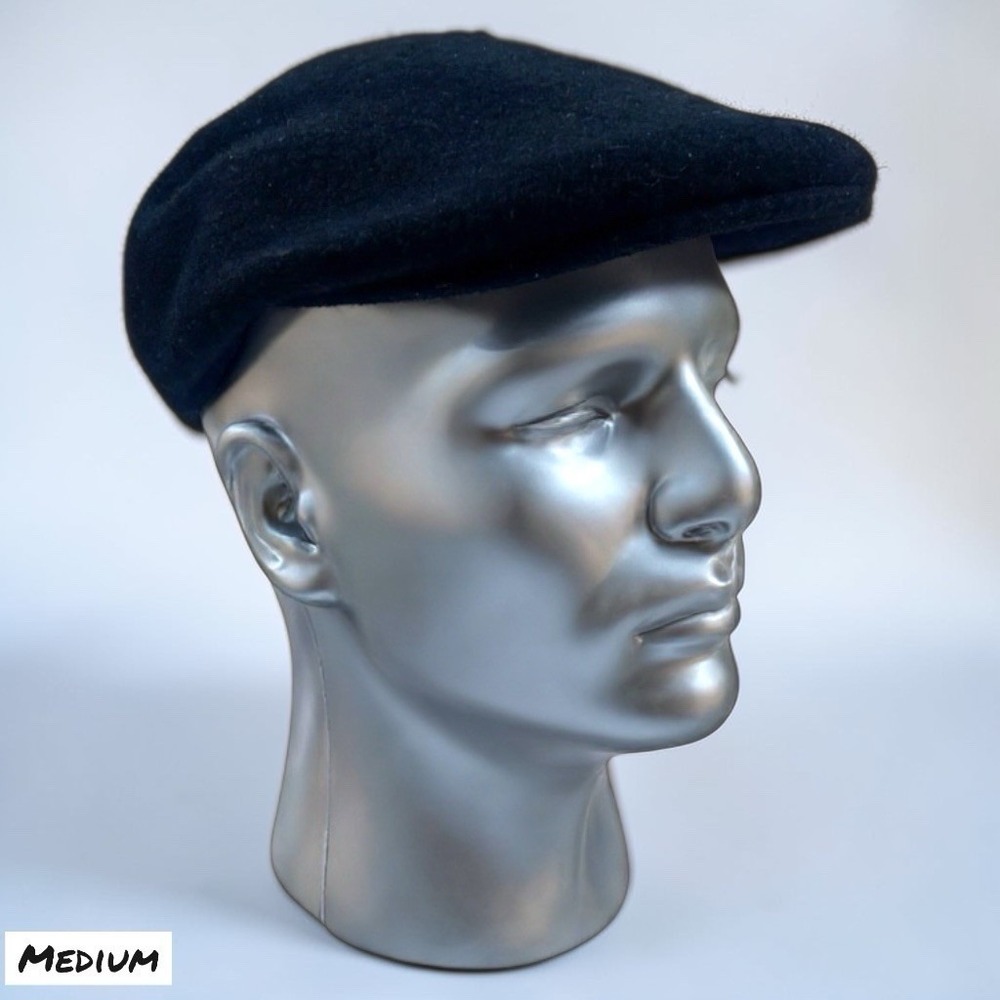 Vintage 100% Wool Newsboy Cap Hat Mens Medium Black Cabbie Golf‎ Driving 90s